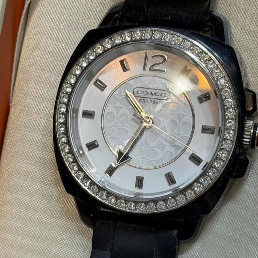 Coach Black Band Watch. Rhinestones around the face‎